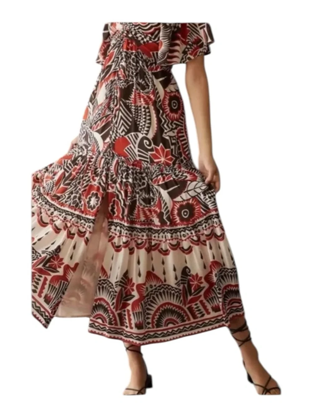 Anthropologie Maxi Dress Flutter Sleeve Cut Out Boho Orange Brown Medium NWT - Picture 3 of 16